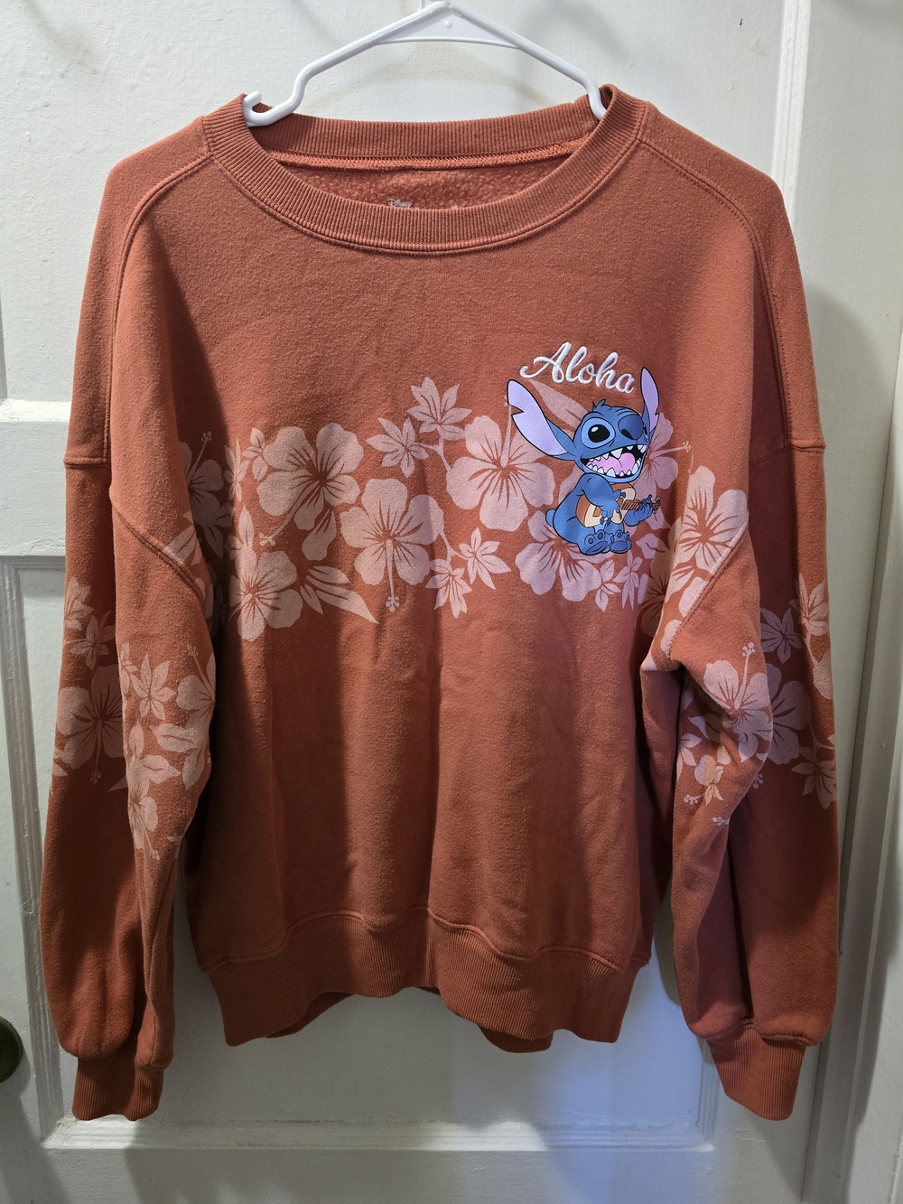 Disney Aloha Stitch Rust Orange Floral Sweatshirt